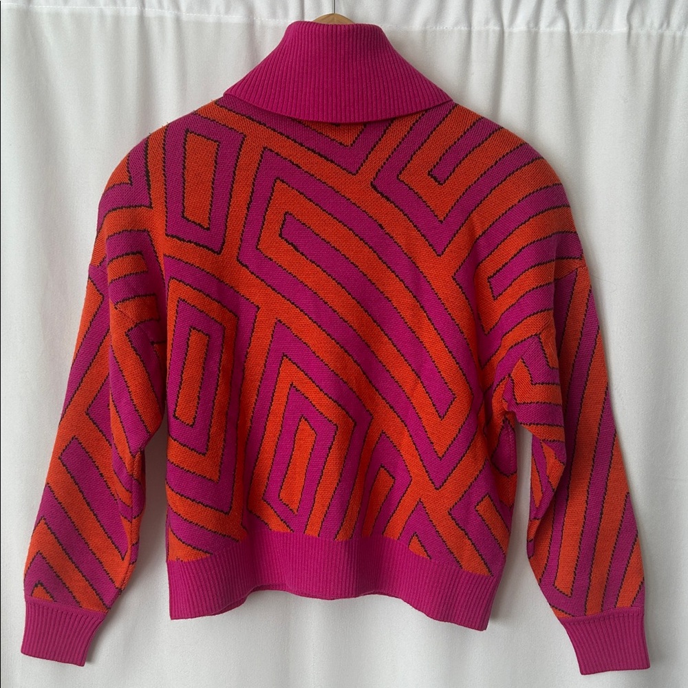 St. John Pink/Orange Abstract Pattern Cowl Neck Sweater Shirt Top **Size M** 🌸🌸 - Picture 2 of 6